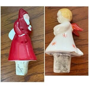 Vintage German Ceramic Figures SANTA ANGEL for Christmas Advent Wreath